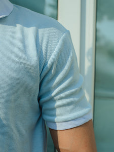 Sky blue waffle net zipper polo