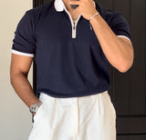 Navy blue interlock zipper polo