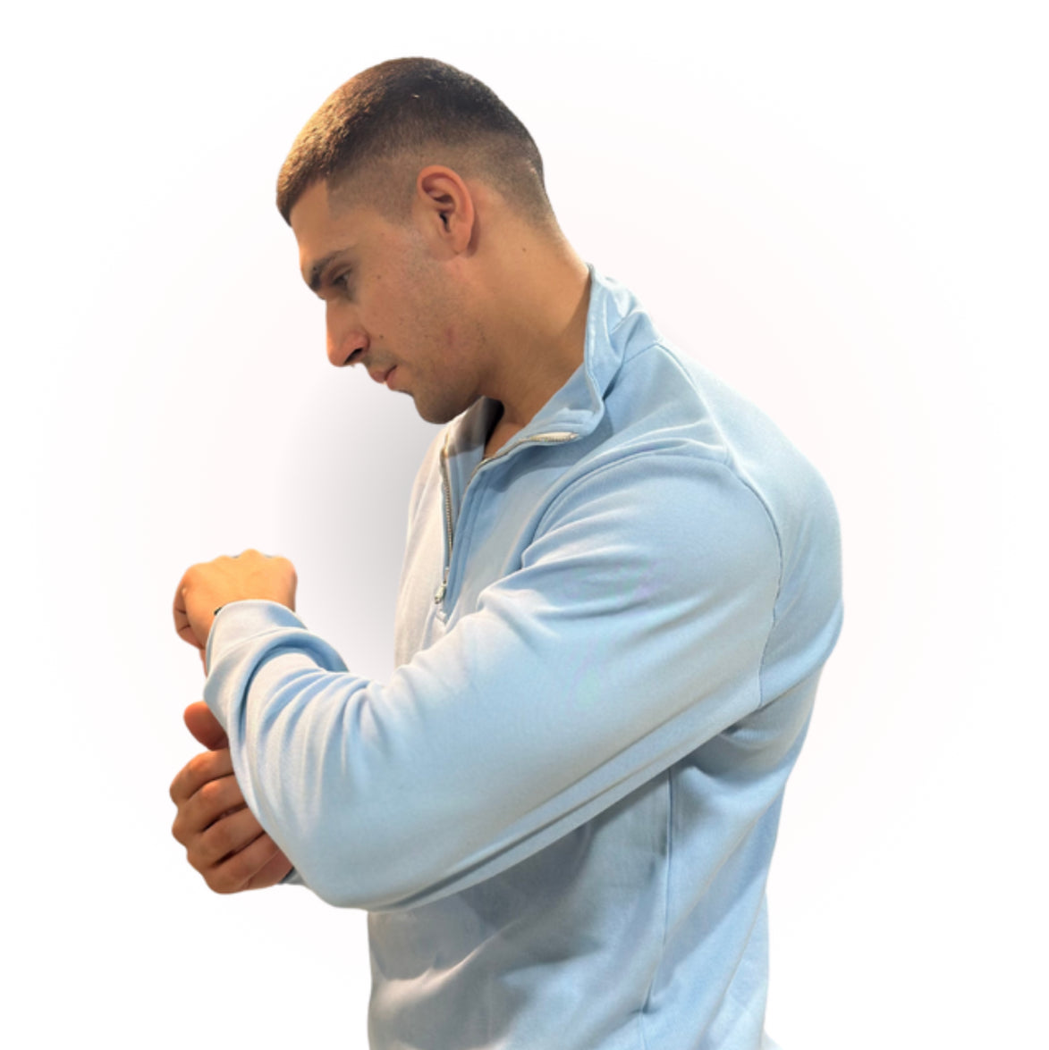 Sky blue zipper mock neck