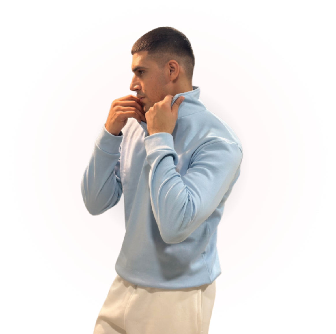 Sky blue zipper mock neck