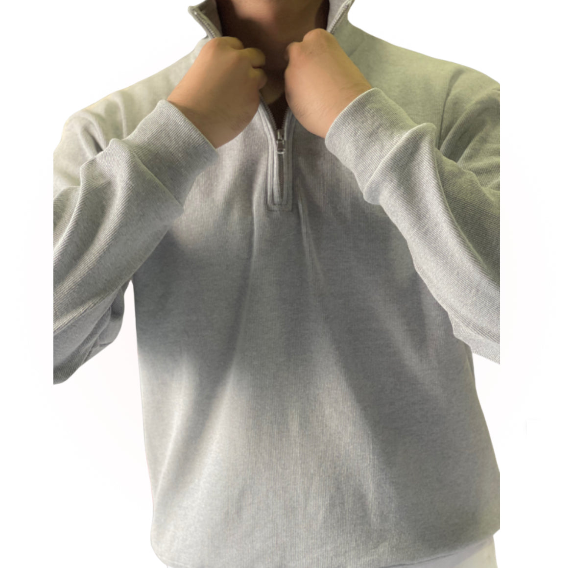 Heather grey rib zipper mock neck