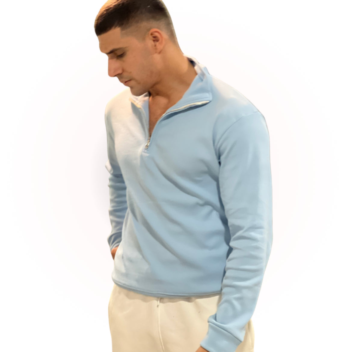 Sky blue zipper mock neck