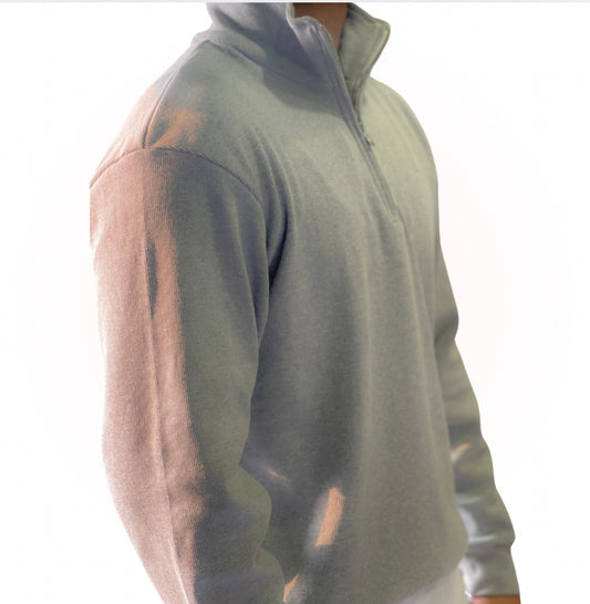 Heather grey rib zipper mock neck